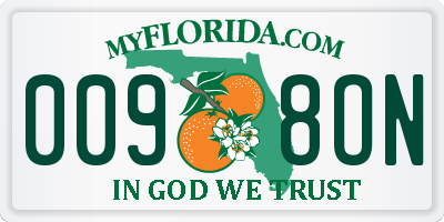 FL license plate 0098ON