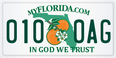 FL license plate 0100AG