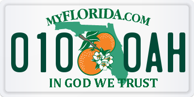 FL license plate 0100AH