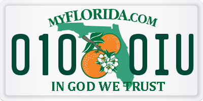 FL license plate 0100IU