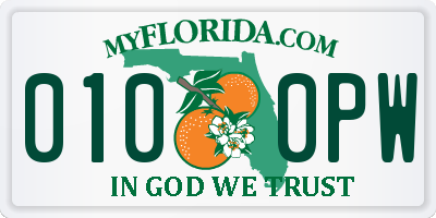 FL license plate 0100PW