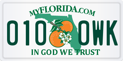FL license plate 0100WK