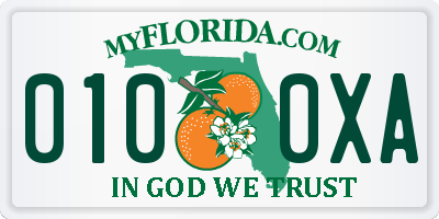 FL license plate 0100XA
