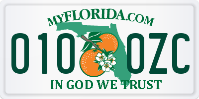 FL license plate 0100ZC