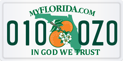 FL license plate 0100ZO