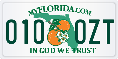FL license plate 0100ZT