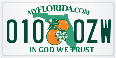FL license plate 0100ZW