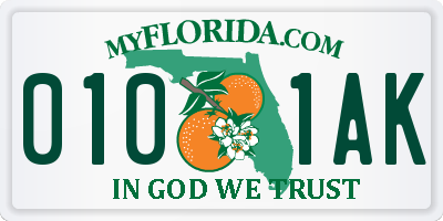 FL license plate 0101AK