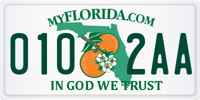 FL license plate 0102AA