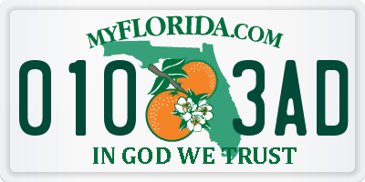FL license plate 0103AD