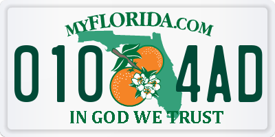 FL license plate 0104AD