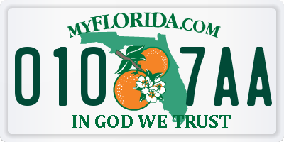 FL license plate 0107AA