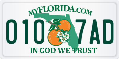 FL license plate 0107AD