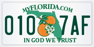 FL license plate 0107AF