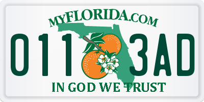 FL license plate 0113AD