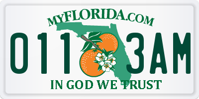 FL license plate 0113AM