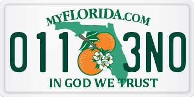 FL license plate 0113NO