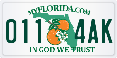 FL license plate 0114AK