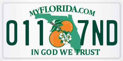 FL license plate 0117ND