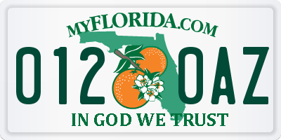 FL license plate 0120AZ