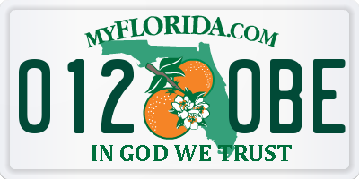 FL license plate 0120BE