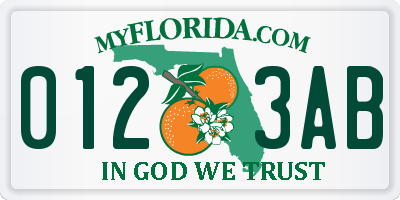 FL license plate 0123AB