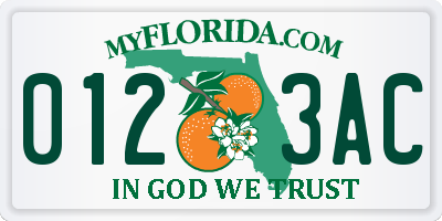 FL license plate 0123AC