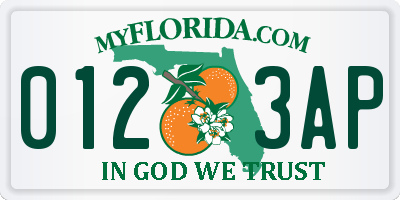 FL license plate 0123AP