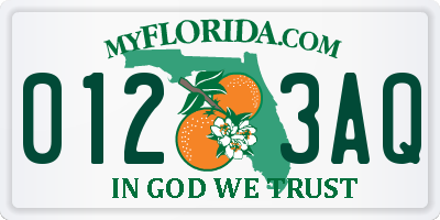 FL license plate 0123AQ