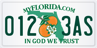 FL license plate 0123AS