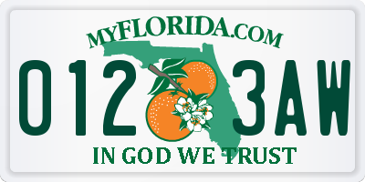 FL license plate 0123AW