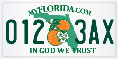 FL license plate 0123AX