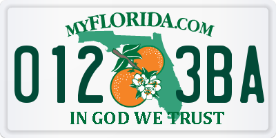 FL license plate 0123BA