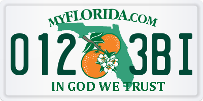FL license plate 0123BI