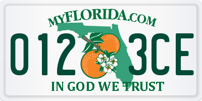 FL license plate 0123CE