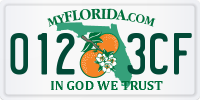 FL license plate 0123CF