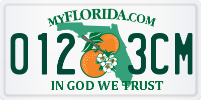 FL license plate 0123CM