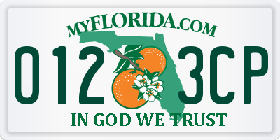 FL license plate 0123CP