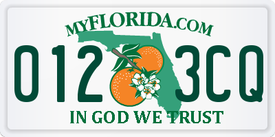 FL license plate 0123CQ