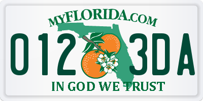 FL license plate 0123DA