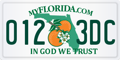 FL license plate 0123DC