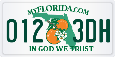 FL license plate 0123DH