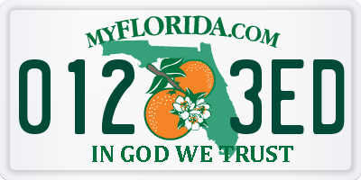 FL license plate 0123ED
