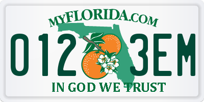 FL license plate 0123EM