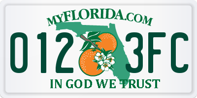 FL license plate 0123FC