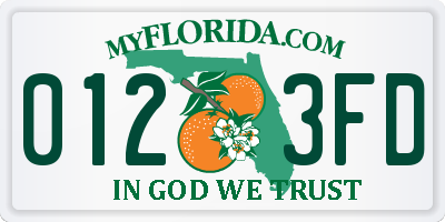 FL license plate 0123FD
