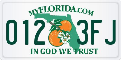 FL license plate 0123FJ