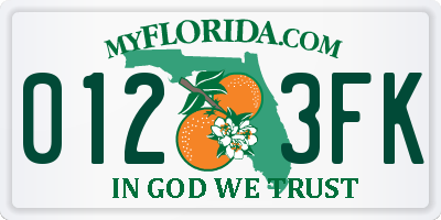 FL license plate 0123FK