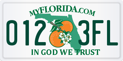 FL license plate 0123FL