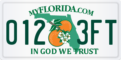 FL license plate 0123FT